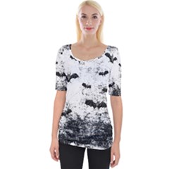 Vintage Halloween Bat Pattern Wide Neckline Tee