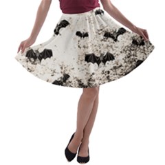 Vintage Halloween Bat Pattern A-line Skater Skirt by Valentinaart