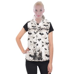 Vintage Halloween Bat pattern Women s Button Up Puffer Vest