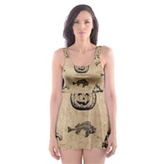 Vintage Halloween Pattern Skater Dress Swimsuit by Valentinaart