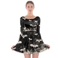 Vintage Halloween Bat pattern Long Sleeve Skater Dress