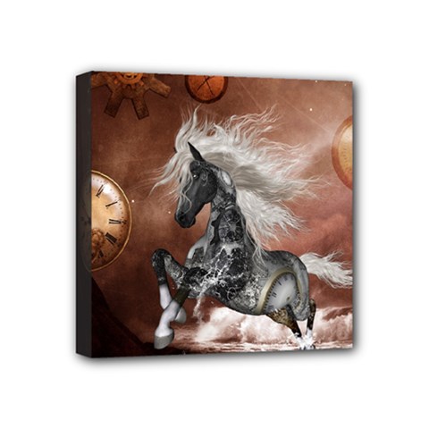 Steampunk, Awesome Steampunk Horse With Clocks And Gears In Silver Mini Canvas 4  X 4  by FantasyWorld7