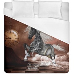 Steampunk, Awesome Steampunk Horse With Clocks And Gears In Silver Duvet Cover (king Size) by FantasyWorld7