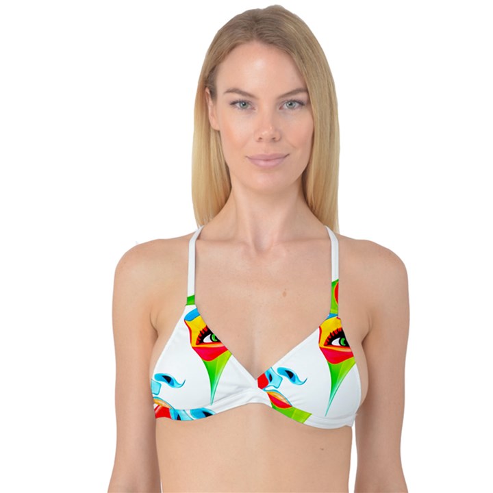 colourful art face Reversible Tri Bikini Top