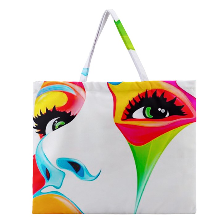 colourful art face Zipper Large Tote Bag