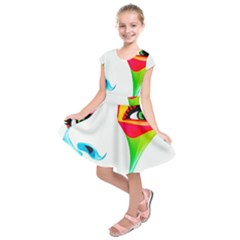 Colourful Art Face Kids  Short Sleeve Dress by MaryIllustrations