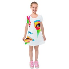 Colourful Art Face Kids  Short Sleeve Velvet Dress by MaryIllustrations