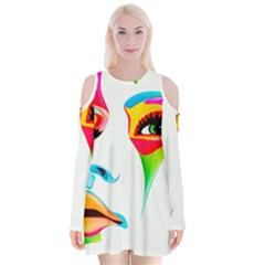 Colourful Art Face Velvet Long Sleeve Shoulder Cutout Dress by MaryIllustrations