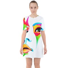 Colourful Art Face Sixties Short Sleeve Mini Dress by MaryIllustrations