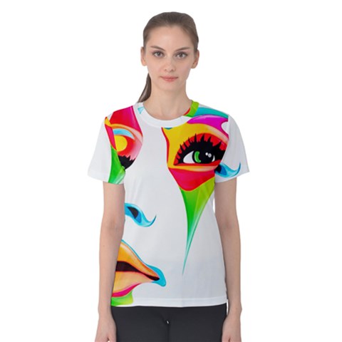 Colourful Art Face Women s Cotton Tee by MaryIllustrations