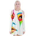 colourful art face Velvet Long Sleeve Shoulder Cutout Dress View1