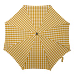 Pale Pumpkin Orange And White Halloween Gingham Check Hook Handle Umbrellas (small) by PodArtist