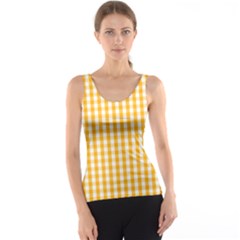 Pale Pumpkin Orange And White Halloween Gingham Check Tank Top by PodArtist