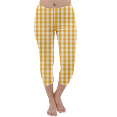 Pale Pumpkin Orange And White Halloween Gingham Check Capri Winter Leggings  by PodArtist