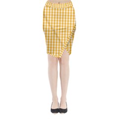 Pale Pumpkin Orange And White Halloween Gingham Check Midi Wrap Pencil Skirt by PodArtist