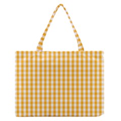 Pale Pumpkin Orange And White Halloween Gingham Check Zipper Medium Tote Bag by PodArtist