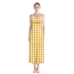 Pale Pumpkin Orange And White Halloween Gingham Check Button Up Chiffon Maxi Dress