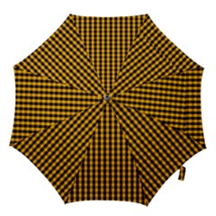 Pale Pumpkin Orange And Black Halloween Gingham Check Hook Handle Umbrellas (medium) by PodArtist