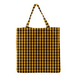 Pale Pumpkin Orange And Black Halloween Gingham Check Grocery Tote Bag by PodArtist