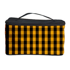 Pale Pumpkin Orange And Black Halloween Gingham Check Cosmetic Storage Case by PodArtist