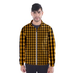 Pale Pumpkin Orange And Black Halloween Gingham Check Wind Breaker (men) by PodArtist