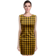 Pale Pumpkin Orange And Black Halloween Gingham Check Classic Sleeveless Midi Dress by PodArtist