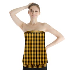 Pale Pumpkin Orange And Black Halloween Gingham Check Strapless Top by PodArtist