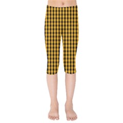 Pale Pumpkin Orange And Black Halloween Gingham Check Kids  Capri Leggings  by PodArtist