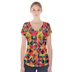 Hexagon Fire Short Sleeve Front Detail Top