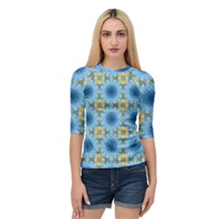 blue nice Daisy flower ang yellow squares Quarter Sleeve Raglan Tee