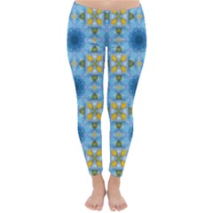 blue nice Daisy flower ang yellow squares Classic Winter Leggings