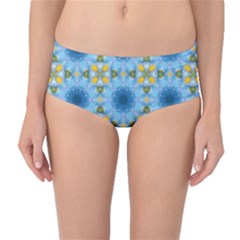 blue nice Daisy flower ang yellow squares Mid-Waist Bikini Bottoms