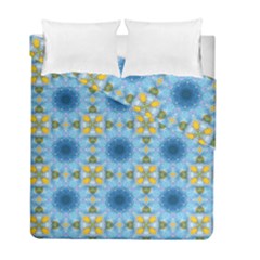 blue nice Daisy flower ang yellow squares Duvet Cover Double Side (Full/ Double Size)