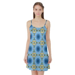 blue nice Daisy flower ang yellow squares Satin Night Slip