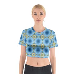 blue nice Daisy flower ang yellow squares Cotton Crop Top