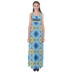 blue nice Daisy flower ang yellow squares Empire Waist Maxi Dress