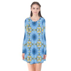 blue nice Daisy flower ang yellow squares Flare Dress