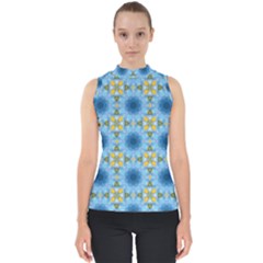 blue nice Daisy flower ang yellow squares Shell Top