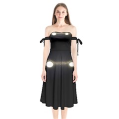  Black Lite!  Shoulder Tie Bardot Midi Dress