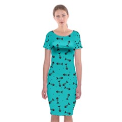 Fish Bones Pattern Classic Short Sleeve Midi Dress