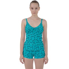 Fish Bones Pattern Tie Front Two Piece Tankini