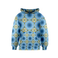 Blue Nice Daisy Flower Ang Yellow Squares Kids  Pullover Hoodie by MaryIllustrations