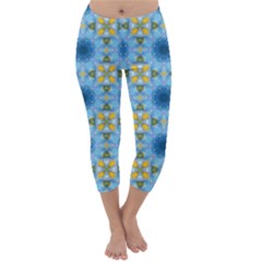 Blue Nice Daisy Flower Ang Yellow Squares Capri Winter Leggings 