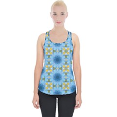 Blue Nice Daisy Flower Ang Yellow Squares Piece Up Tank Top