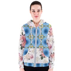 pink and white flowers  Women s Zipper Hoodie