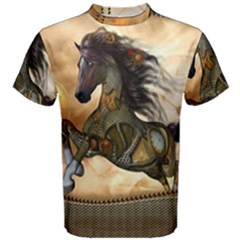 Steampunk, Wonderful Steampunk Horse With Clocks And Gears, Golden Design Men s Cotton Tee by FantasyWorld7
