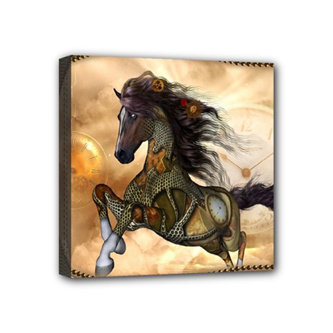 Steampunk, Wonderful Steampunk Horse With Clocks And Gears, Golden Design Mini Canvas 4  X 4  by FantasyWorld7