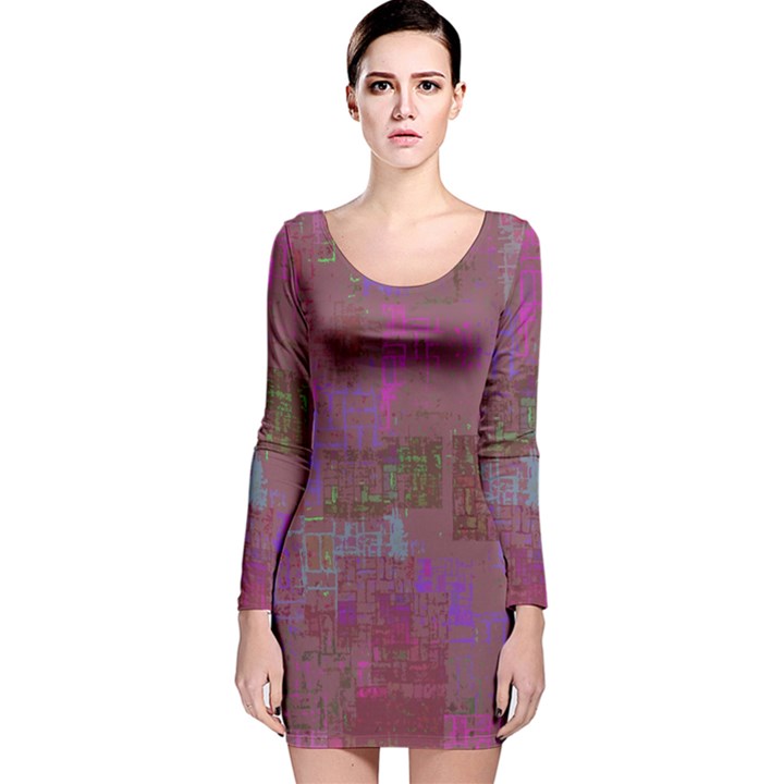 Abstract art Long Sleeve Velvet Bodycon Dress