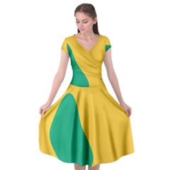 Yellow Green Blue Cap Sleeve Wrap Front Dress