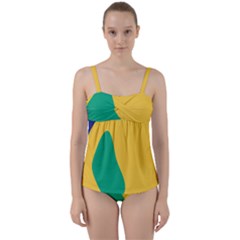 Yellow Green Blue Twist Front Tankini Set by Mariart